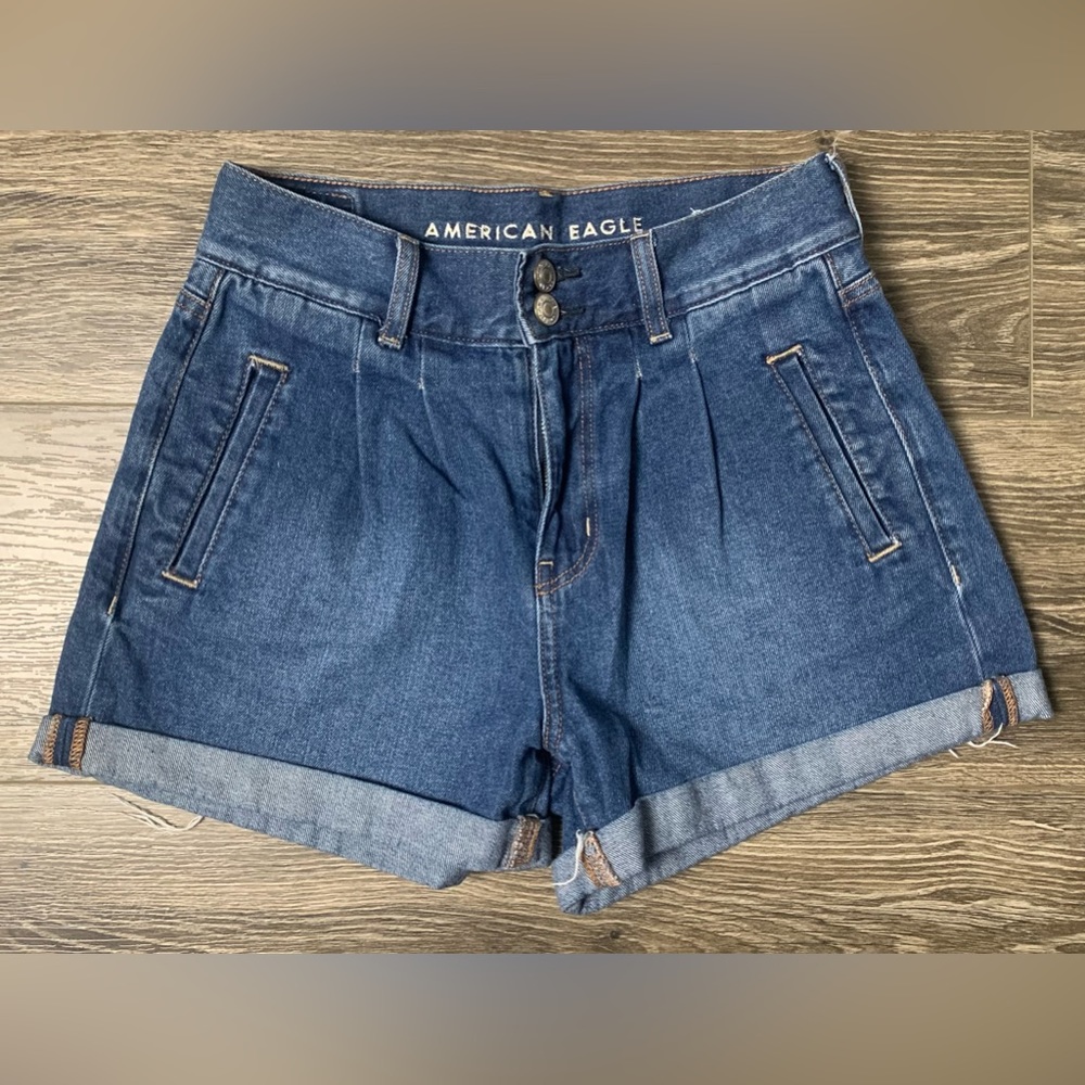 American Eagle Women's Stretch Blue Jean Mom Short Shorts Denim Jean Womens 0